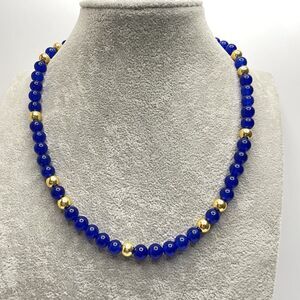 Earth mined Blue India Gemstone Beaded Gold Tone Necklace Elegant Statement